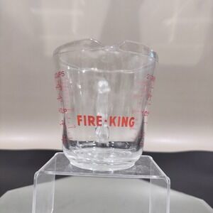 Vintage Fire King 2 Cup Glass Measuring Cup Red Letter W Handle Made In USA